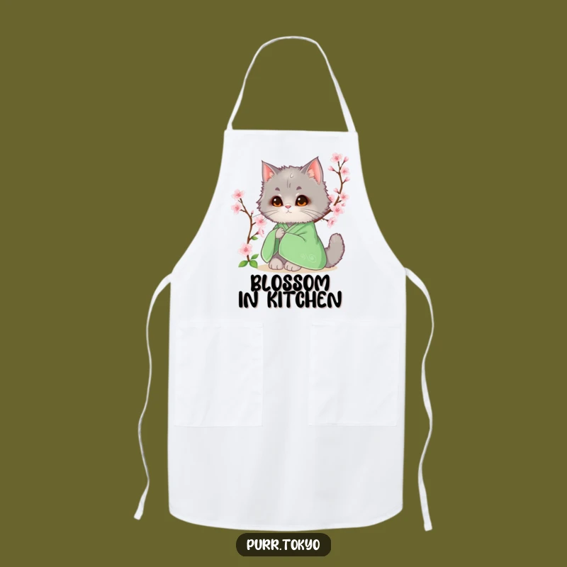 Funny Grey Cat Kimono Apron - Blooming Chef's Wear, Practical Funny Gift