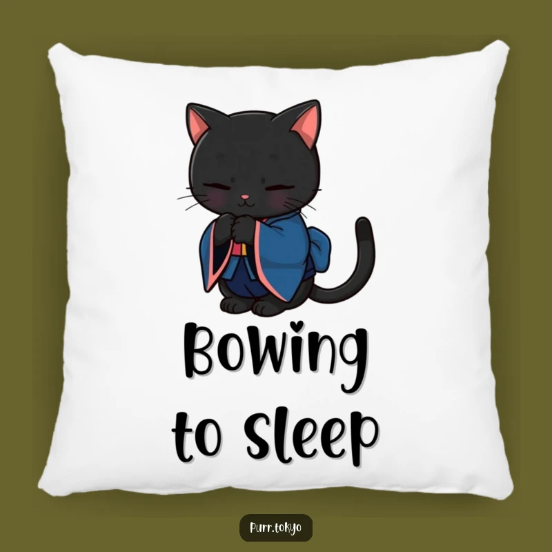 Funny Black Cat Kimono Pillow - Soft Bowing Feline Cushion, Cozy Funny Gift