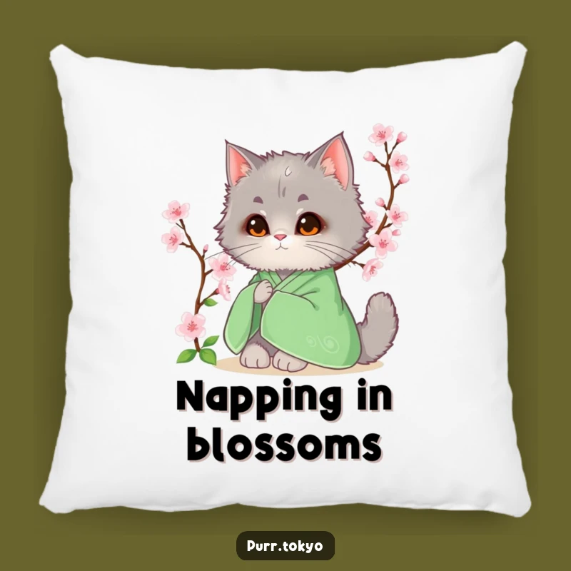 Funny Grey Cat Kimono Pillow - Soft Blossom Cushion, Cozy Funny Gift