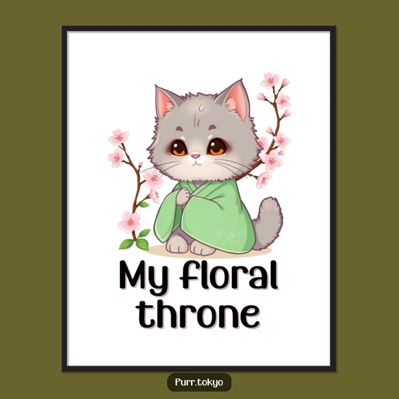 Funny Grey Cat Kimono Digital Print - Serene Feline Art, Instant Funny Gift