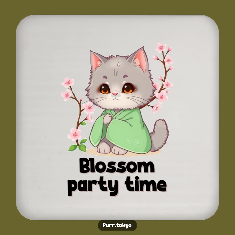 Funny Grey Cat Kimono Coaster - Blossom Protector, Unique Funny Gift