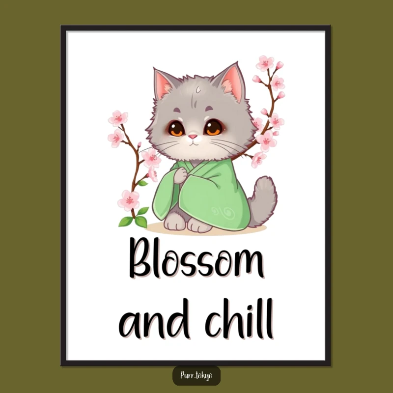 Funny Grey Cat Kimono Poster - Serene Feline Art, Unique Wall Decor Funny Gift