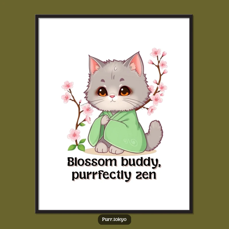 Free Printable Wall Art: Cat Cherry Blossom Serenity Funny Downloadable Decor