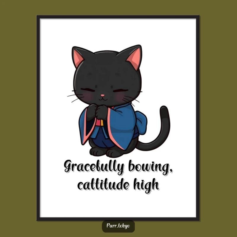 Free Printable Wall Art: Bowing Black Cat Elegant Whimsy Funny Downloadable Decor