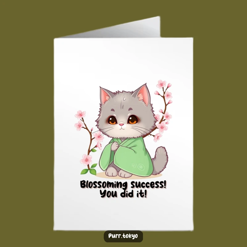 Free Printable Congrats Card: Cat Blossom Joyful Celebration Funny Downloadable