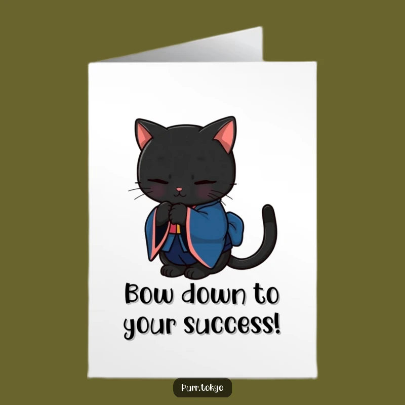 Free Printable Congrats Card: Graceful Cat Bowing Formal Funny Downloadable