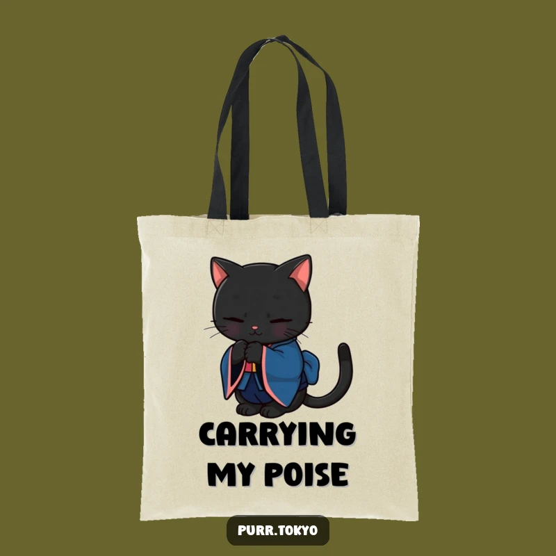 Funny Black Cat Kimono Tote Bag - Graceful Feline Accessory, Practical Funny Gift