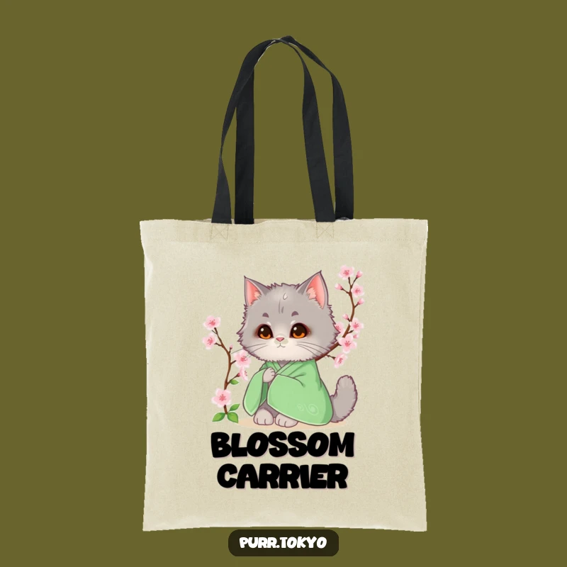 Funny Grey Cat Kimono Tote Bag - Blooming Blossom Accessory, Practical Funny Gift